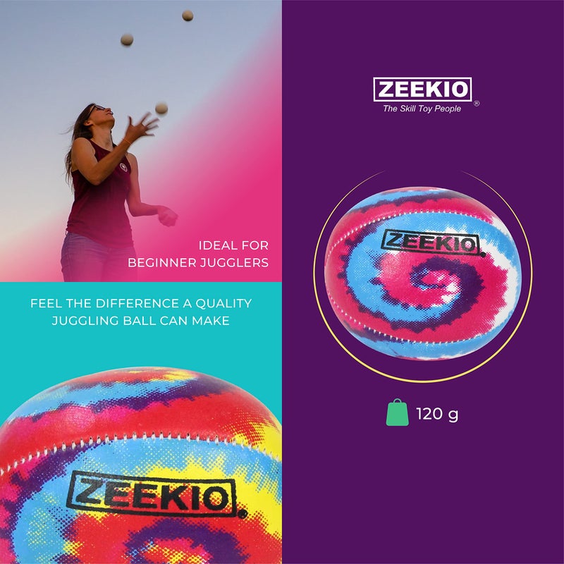 Zeekio Tie Dye Festival Juggling Balls - [Set of 3] 6-Panel Balls, Millet Field, 120g Each, Pink/Blue/White Swirl - Image 3